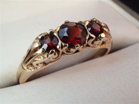 Gold Garnet Ring Vintage Trilogy Victorian Style