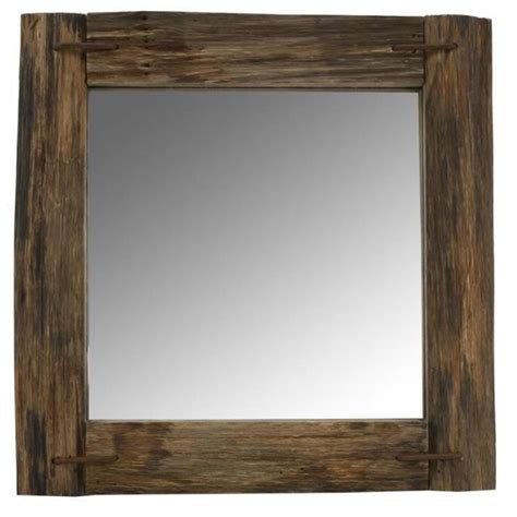 Miroir carré Bois recyclé Rustique Marron Cdiscount Maison