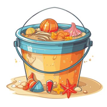 Beach Pail Vector Sticker Clipart Cartoon Beach Bucket With Sea Shells