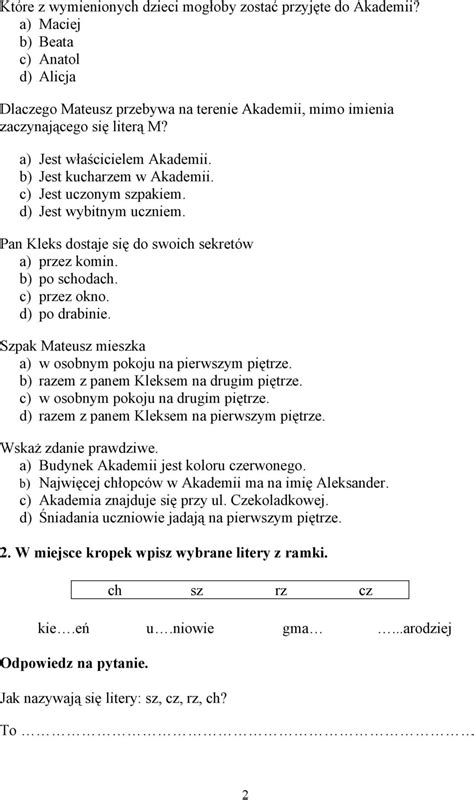 Język polski test dla uczniów klas trzecich PDF Darmowe pobieranie