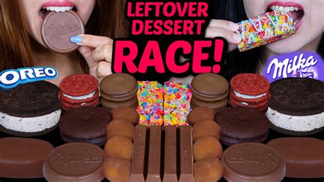 Asmr Leftover Dessert Race Milka Choco Wafer Mini Mochi Oreo Ice Cream Red Velvet Oreo