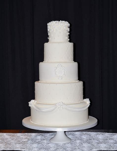 Monogram Wedding Cake Quilted Tiers With Pearls Compliment The Draping