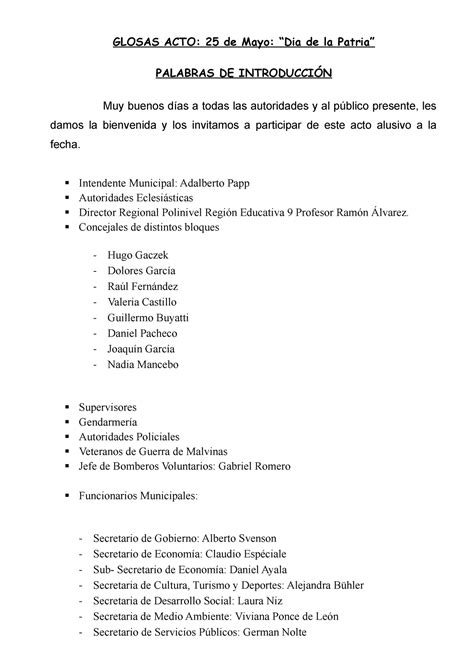 Glosas ACTO 25 DE MAYO - historiaa - GLOSAS ACTO: 25 de Mayo: “Dia de