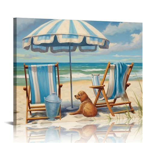 COMIO Blue Ocean Canvas Wall Art Decor Beach Chair Picture Prints