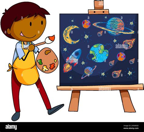 A Boy Painting Space Theme Illustration Stock Vector Image And Art Alamy