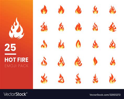 Set Red Hot Fire Flame Emoji Heat Or Spicy Vector Image