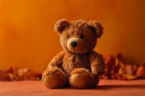 Premium AI Image | A brown teddy bear with a black nose sits on a table.