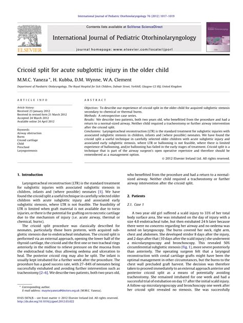 Pdf Cricoid Split For Acute Subglottic Injury In The Older Child