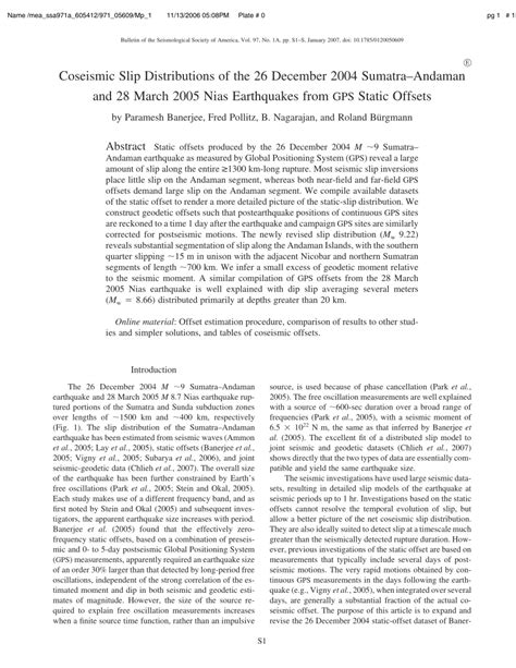 Pdf Coseismic Slip Distributions Of The 26 December 2004 Sumatra Andaman And 28 March 2005