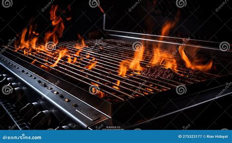 Barbecue Grill With Fire Flames Empty Fire Grid On Black Background