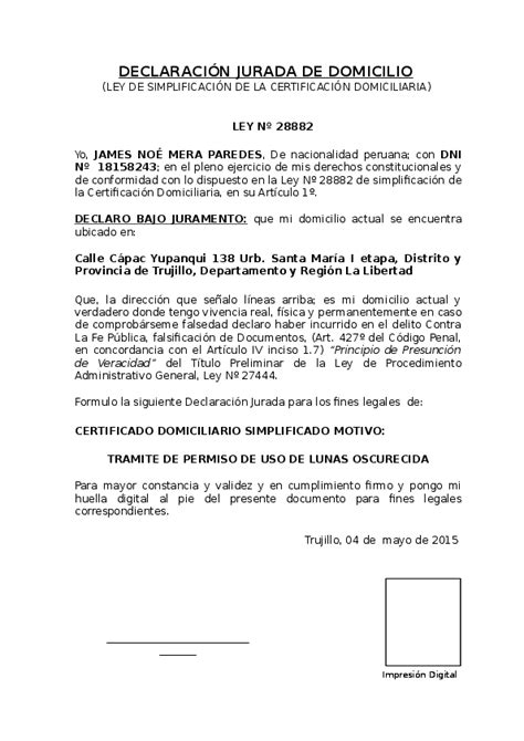 Doc DeclaraciÓn Jurada De Domicilio