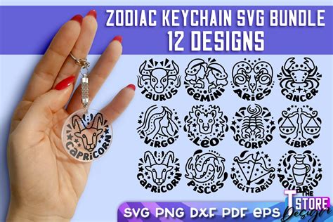 Zodiac Signs Keychain Svg Bundle Astrology Signs Svg Round Horoscopes