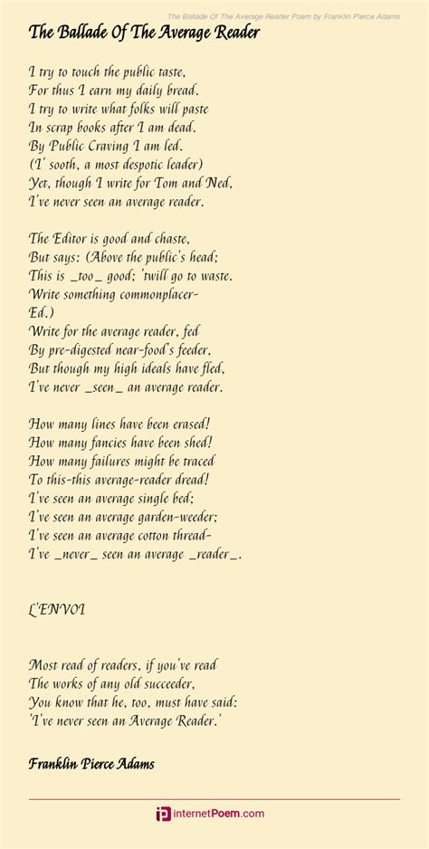 The Ballade Of The Average Reader Poem By Franklin Pierce Adams