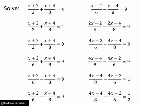 Worksheet Solving Equations With Fractions