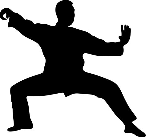 Silueta De Un Hombre Que Demuestra Artes Marciales Wushu Ejercicios De