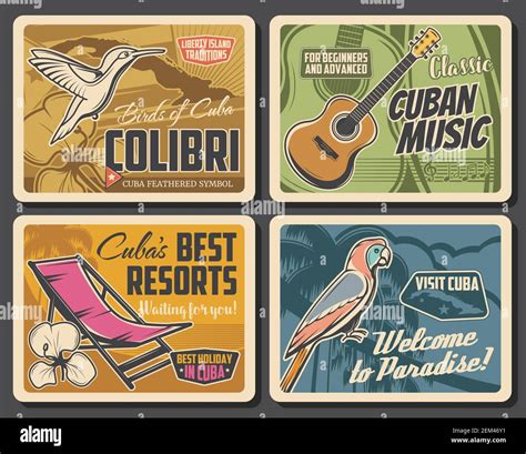 Cuba travel vector posters of Cuban beach resorts and tourism design ...