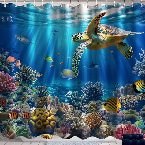 Vibrant Underwater Scene Shower Curtain Hyperrealistic Illustration Of