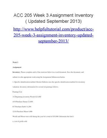 Acc 205 Week 3 Assignment Inventory Updated September 2013 By