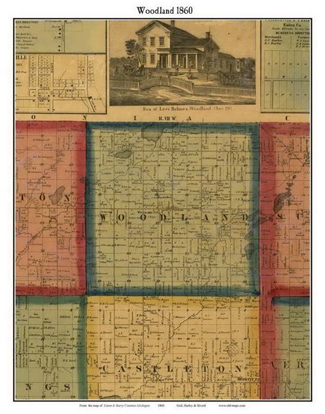 Woodland Michigan 1860 Old Town Map Custom Print Eaton And Barry Co Old Maps