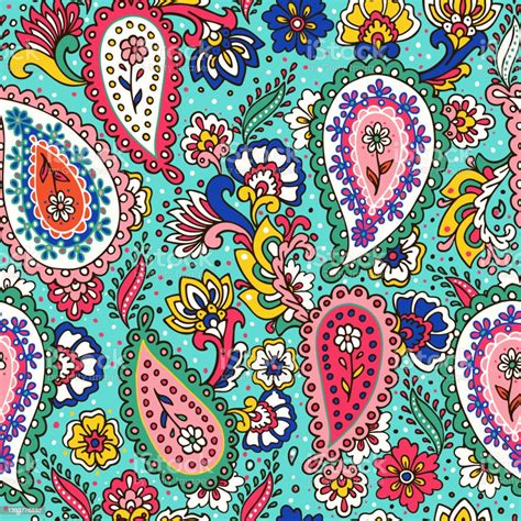 Colorful Paisley Print Abstract Psychedelic Buta Seamless Pattern Traditional Indian Boteh