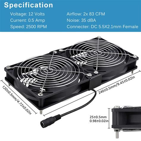 Buy Gdstime Big Airflow Dual 120mm Fans Dc 12v Powered Fan With Ac 110v 240v Speed Control