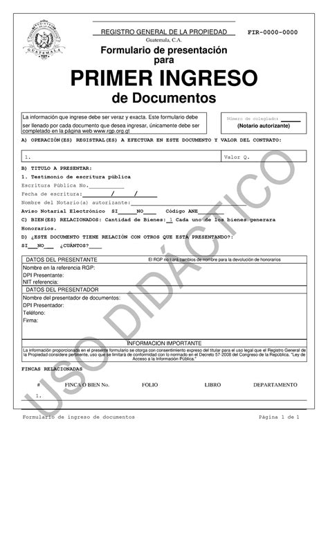 Formulario Rgp Uso Didactico Registro General De La Propiedad Fir