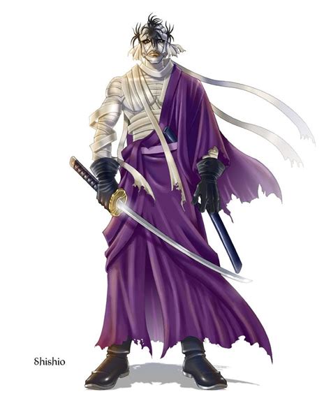 An Anime Character With Two Swords In His Hand And One Wearing A Purple