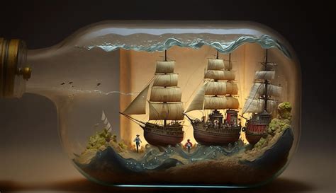 Premium AI Image | An ocean in a bottle a miniature pirate ship