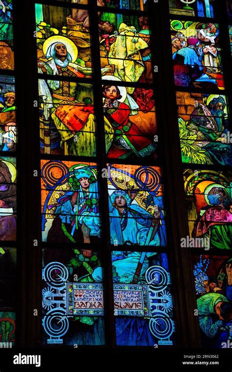 Masterpiece Stained Glass Window By Alphonse Mucha In St Vitus Cathedral In Prague Czech