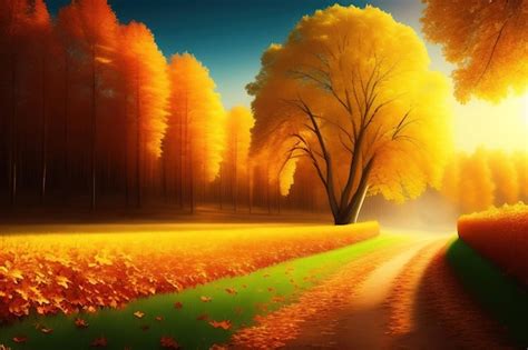 Premium Ai Image Golden Autumn Natural Forest