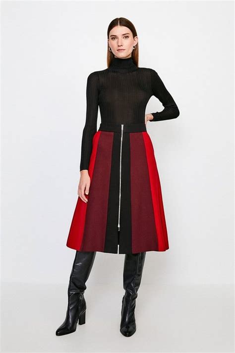 Colour Blocked Zip Front Midi Skirt Karen Millen