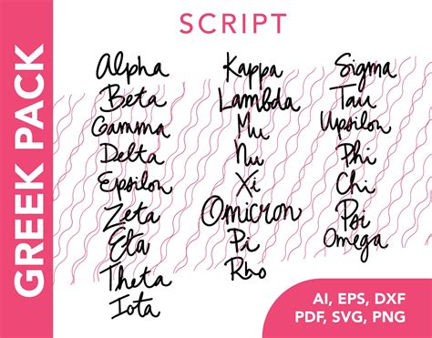 Greek Alphabet cute Cursive Script DIGITAL DOWNLOAD ai, Eps, Dxf, Pdf ...