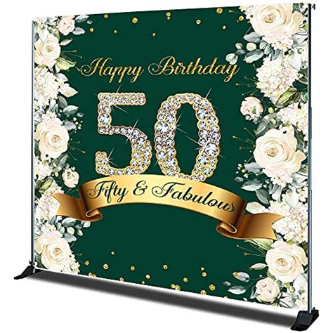 6×6ft Happy 50th Birthday Backdrop For Women Olive Green Fifty Fabulous