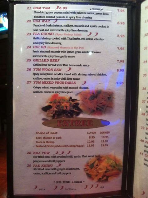 Menu At Bangkok Thai Restaurant Washington