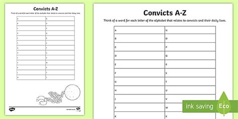 Convicts A Z Worksheet Teacher Made Twinkl