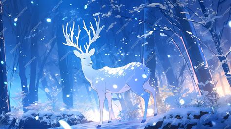 Premium Ai Image Deer Anime Snow Forrest