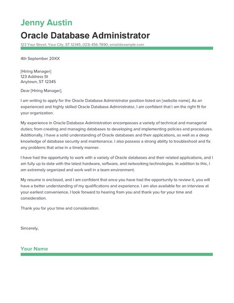 Best Oracle Database Administrator Cover Letter Example For