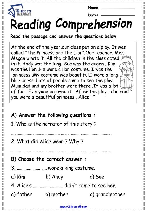 Reading Comprehension Passages For 3rd Grade Sheets