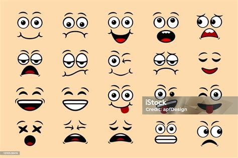 Ekspresi Wajah Kartun Doodle Tangan Digambar Emoticon Terisolasi Vektor