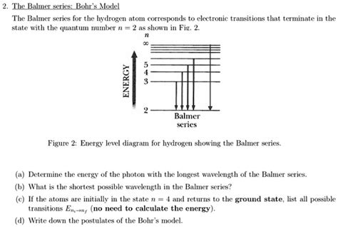 Solved 2 The Balmer Series Bohr S Model The Balmer Series For The Hydrogen Atom Corresponds