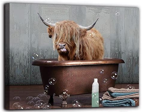 Amazon Highland Cow Bathroom Decor Canvas Print Highland Cow In