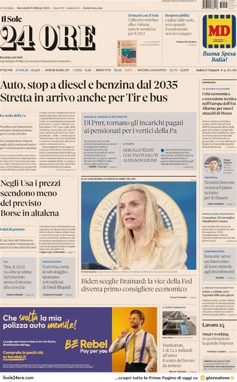 Prima Pagina Il Sole 24 Ore Giornali It