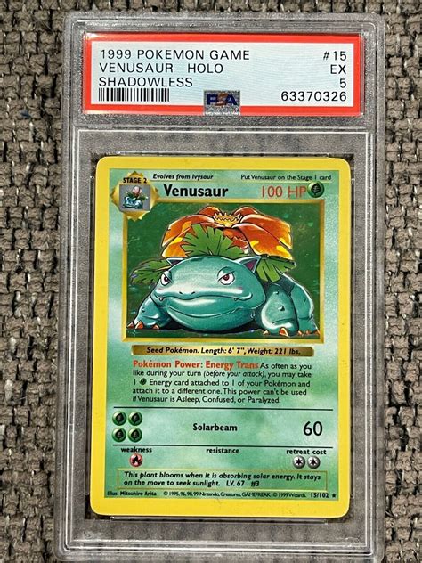 PSA 5 EX Venusaur Shadowless 15 102 HOLO RARE Base Set Shadowless