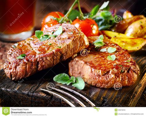 Succulent Fillet Steak And Roast Vegetables Stock Photo Image Of