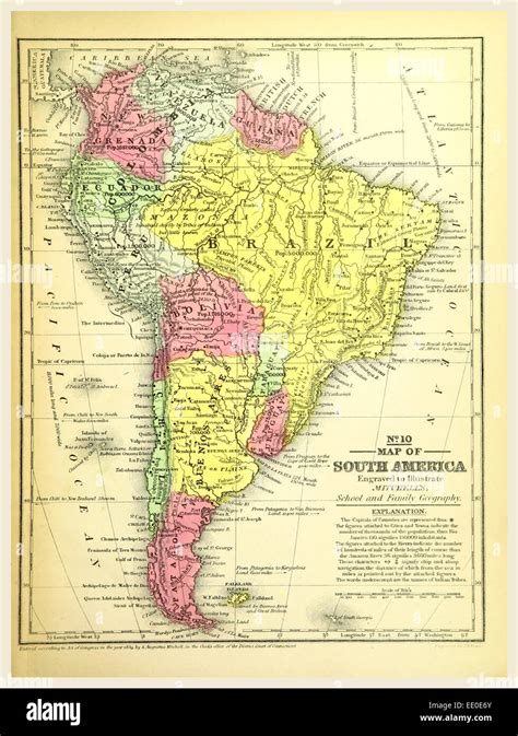 Mapa de América del Sur del siglo XIX grabado Mitchell s Atlas