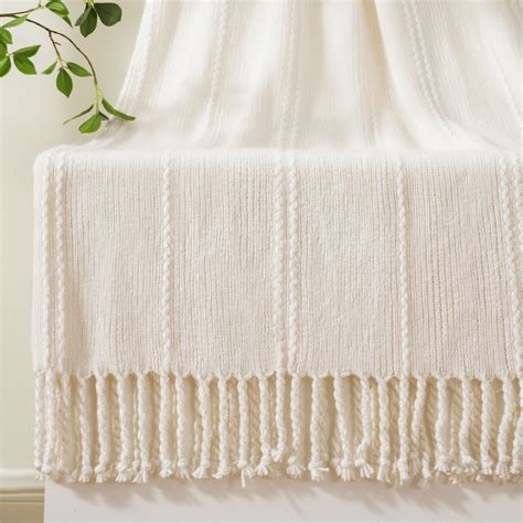 Battilo Cream Throw Blanket For Couch Knitted White Throw Blankets For