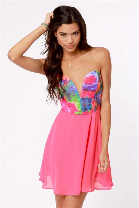 Sexy Strapless Dress Hot Pink Dress Print Dress 41 00 Lulus