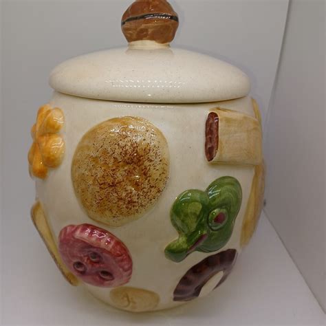 Vintage Napco Cookies All Over Cookie Jar Walnut Finial Ebay