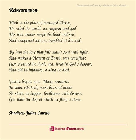 Reincarnation Poem By Madison Julius Cawein