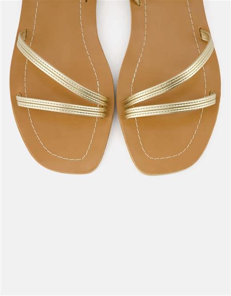 Metallic Strap Flat Slider Sandals Women Bershka